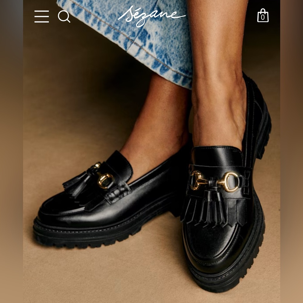 NWT SÉZANE Black Leather Loafers with Tassel Detail